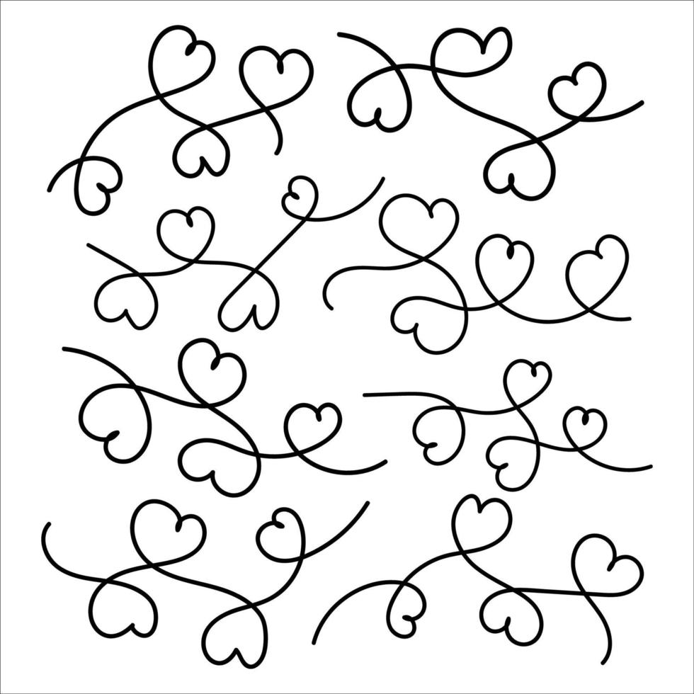 uppsättning av hand dragen hjärta calligraphic virvla runt och swirly hjärta stock vektor illustration