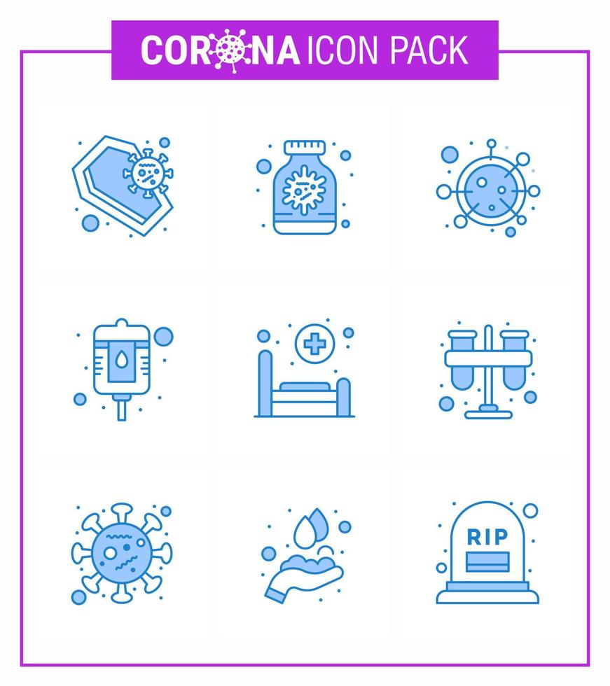 covid19 Corona-Virus-Kontaminationsprävention blaues Symbol 25 Pack wie Bettflasche Flasche Blutleben virales Coronavirus 2019nov Krankheitsvektor-Designelemente vektor