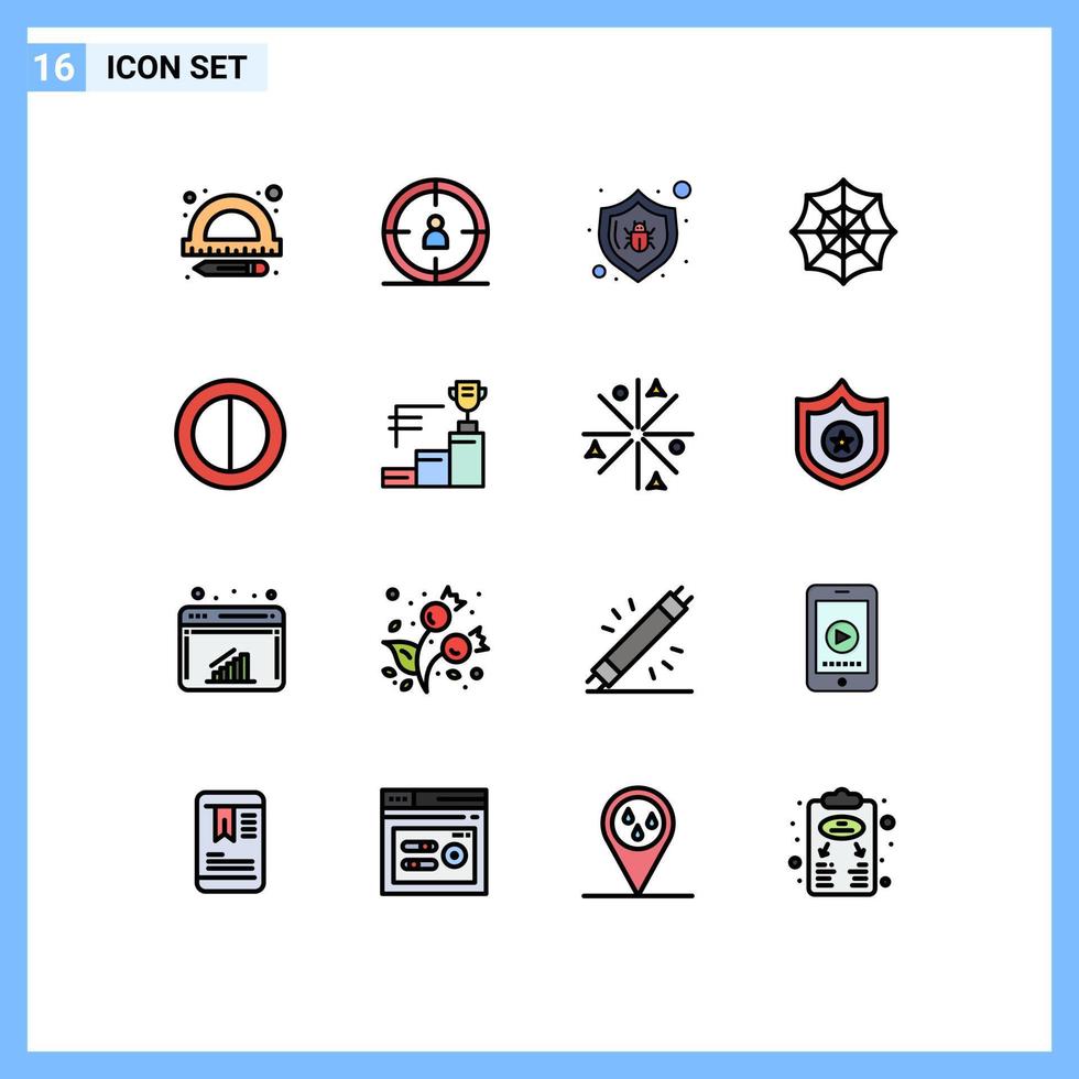 redigerbar vektor linje packa av 16 enkel platt Färg fylld rader av trofén prestationer skydda kontrast webb redigerbar kreativ vektor design element