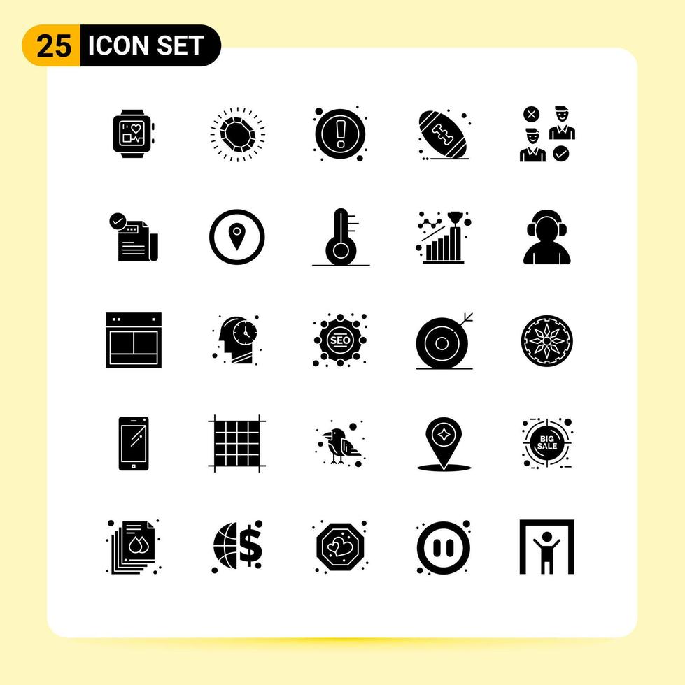 uppsättning av 25 modern ui ikoner symboler tecken för jobb grupp uppmärksamhet fotboll amerikan redigerbar vektor design element
