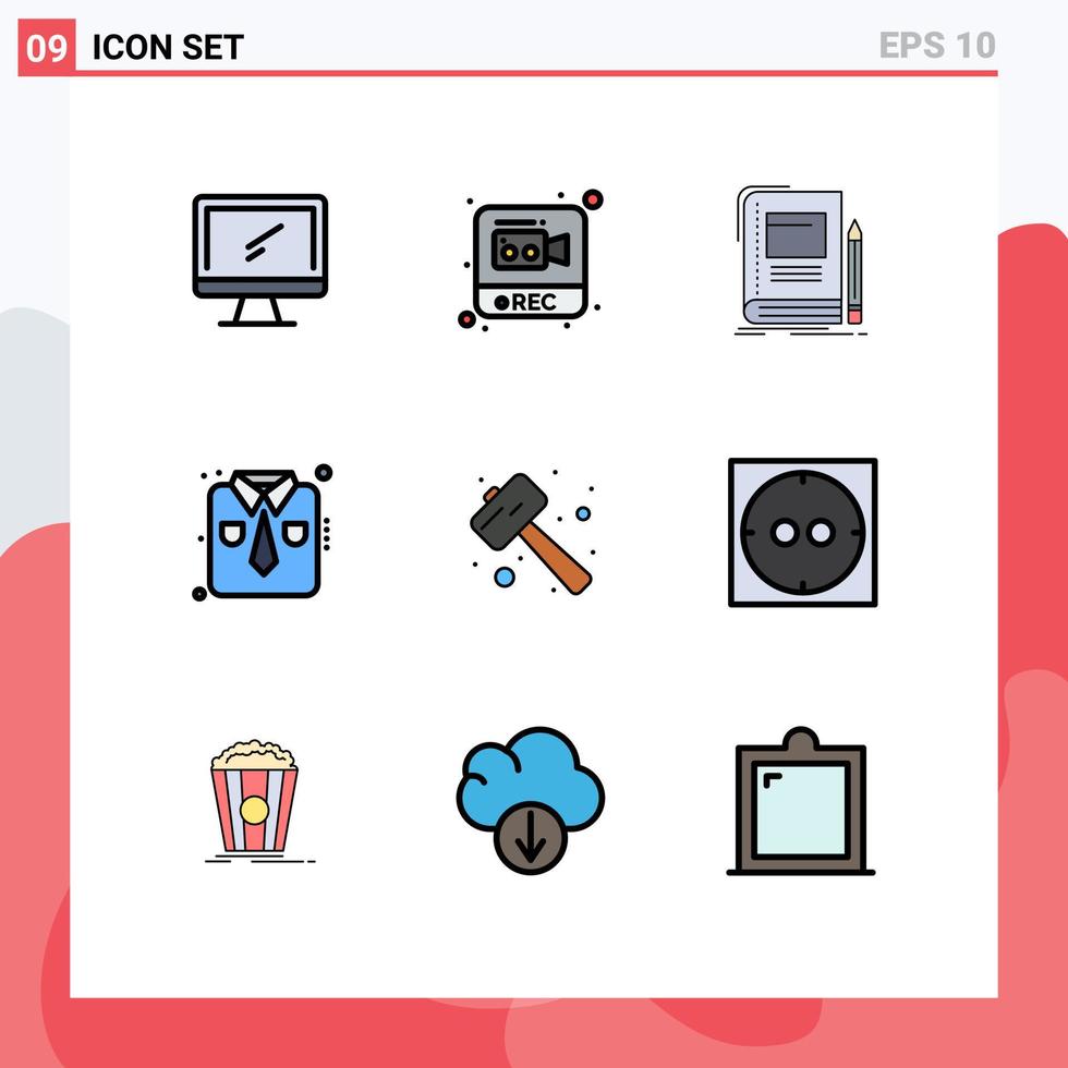 uppsättning av 9 modern ui ikoner symboler tecken för arbete ha på sig mode video kläder anteckningsbok redigerbar vektor design element