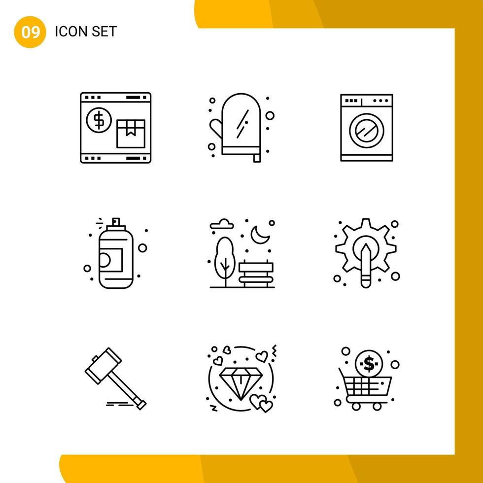 9 Icon Set Line Style Icon Pack Umrisssymbole isoliert auf weißem Hintergrund für reaktionsschnelle Website, die kreativen schwarzen Icon-Vektorhintergrund entwirft vektor