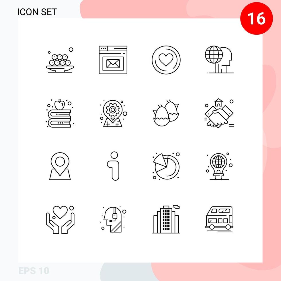 modern uppsättning av 16 konturer pictograph av outsourca global sida finansiera kärlek redigerbar vektor design element