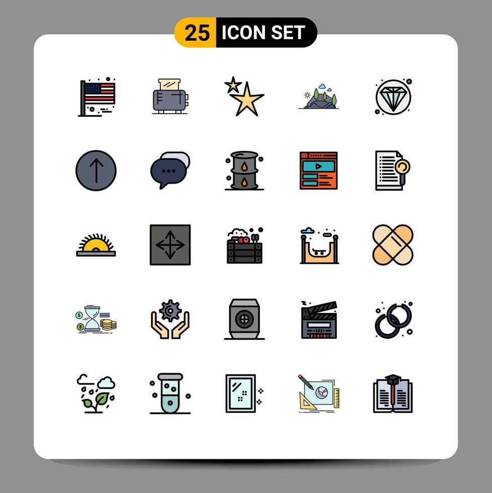 Stock Vector Icon Pack mit 25 Linienzeichen und Symbolen für Web-Baum abstrakte Berglandschaft editierbare Vektordesign-Elemente