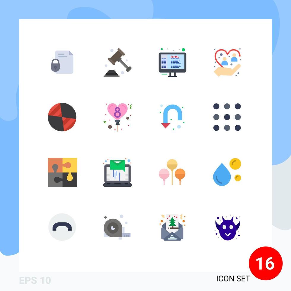 piktogram uppsättning av 16 enkel platt färger av skydd mänsklig lag omtänksam programmering redigerbar packa av kreativ vektor design element