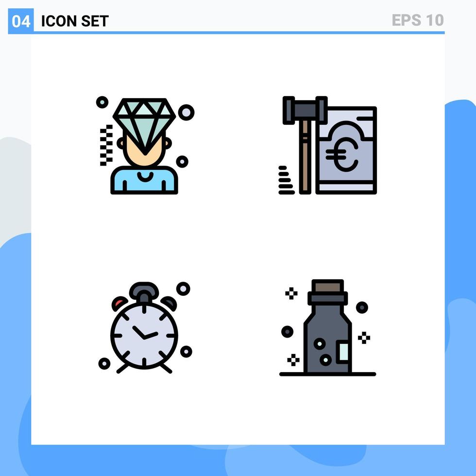 4 thematische Vektor-Fülllinien-Flachfarben und bearbeitbare Symbole für bearbeitbare Vektordesign-Elemente zur Erinnerung an die Sicherheit der Geschäftszeit-Mitgliedschaft vektor