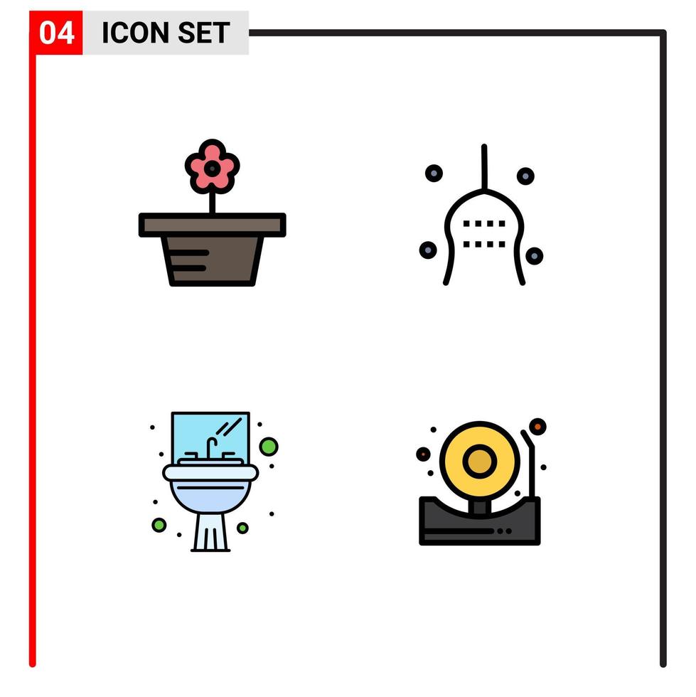 Packung mit 4 modernen Filledline-Flachfarben Zeichen und Symbolen für Web-Printmedien wie Blumenbad vorhanden Thanksgiving-Waschbecken editierbare Vektordesign-Elemente vektor