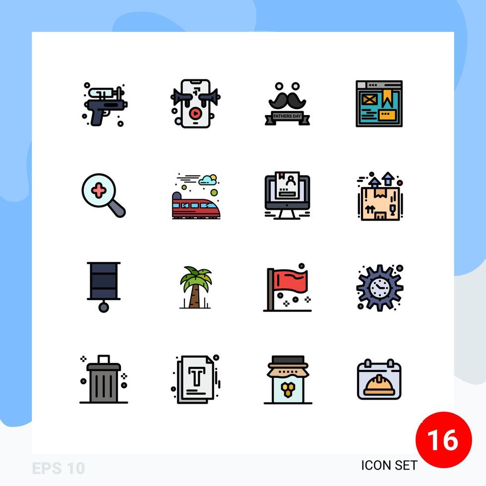 moderner Satz von 16 flachen, farbig gefüllten Linien Piktogramm von plus erweiterten Tag-Website-Web-editierbaren kreativen Vektordesign-Elementen vektor
