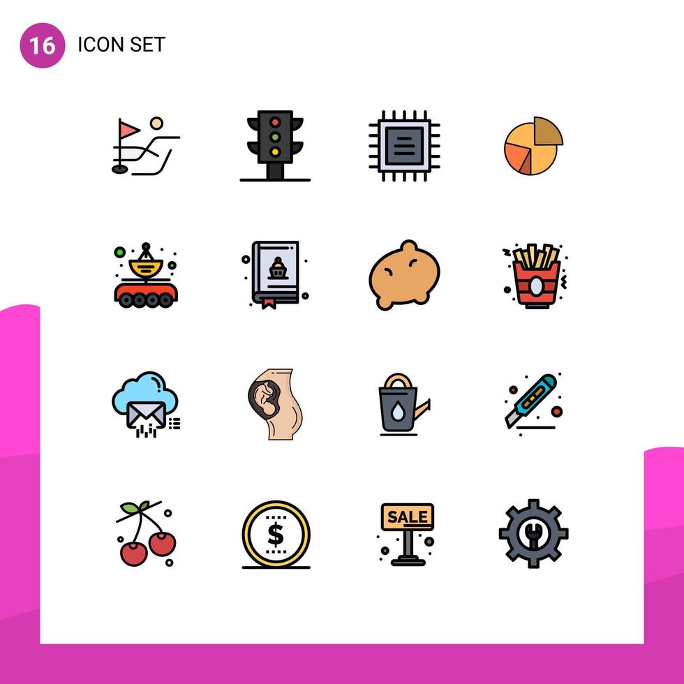 16 universelle, flache, farbgefüllte Linien für Web- und mobile Anwendungen vektor