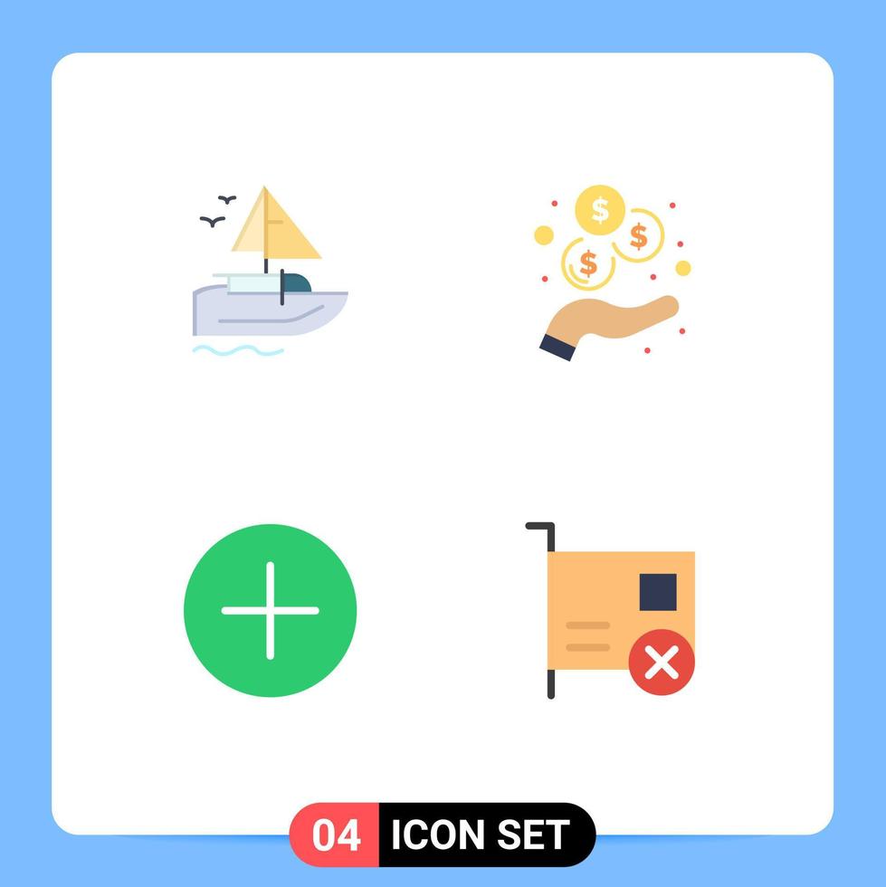 Stock Vector Icon Pack mit 4 Zeilen Zeichen und Symbolen für Boot Media Player Schiff Revenue Card editierbare Vektordesign-Elemente