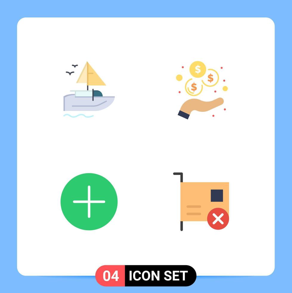 stock vektor ikon packa av 4 linje tecken och symboler för båt media spelare fartyg inkomst kort redigerbar vektor design element