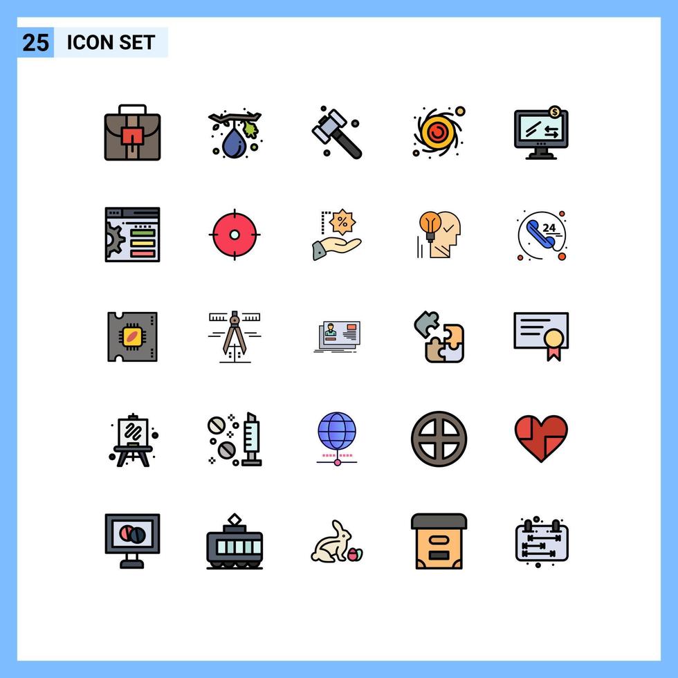 satz von 25 modernen ui-symbolen symbole zeichen für design e-commerce hammer monitor planet editierbare vektordesignelemente vektor