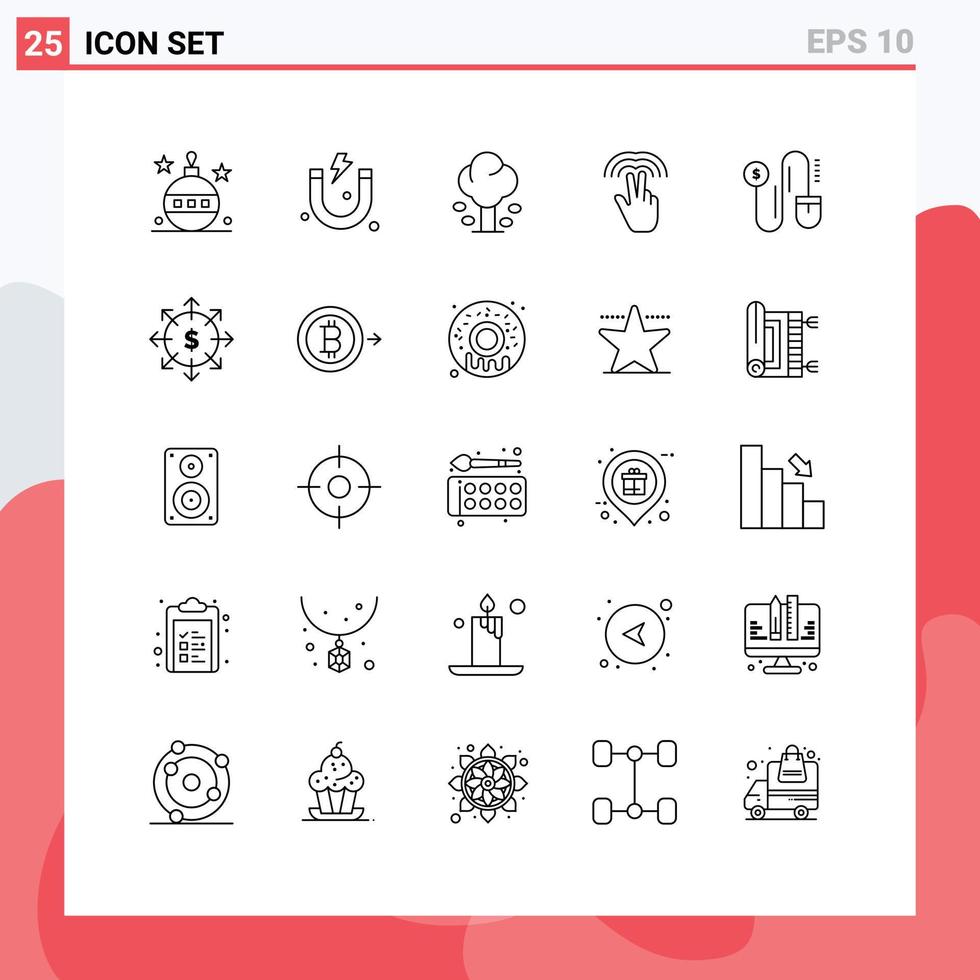 Gruppe von 25 modernen Linien, die für Maushandumgebungsgesten gesetzt werden, Baum editierbare Vektordesign-Elemente vektor