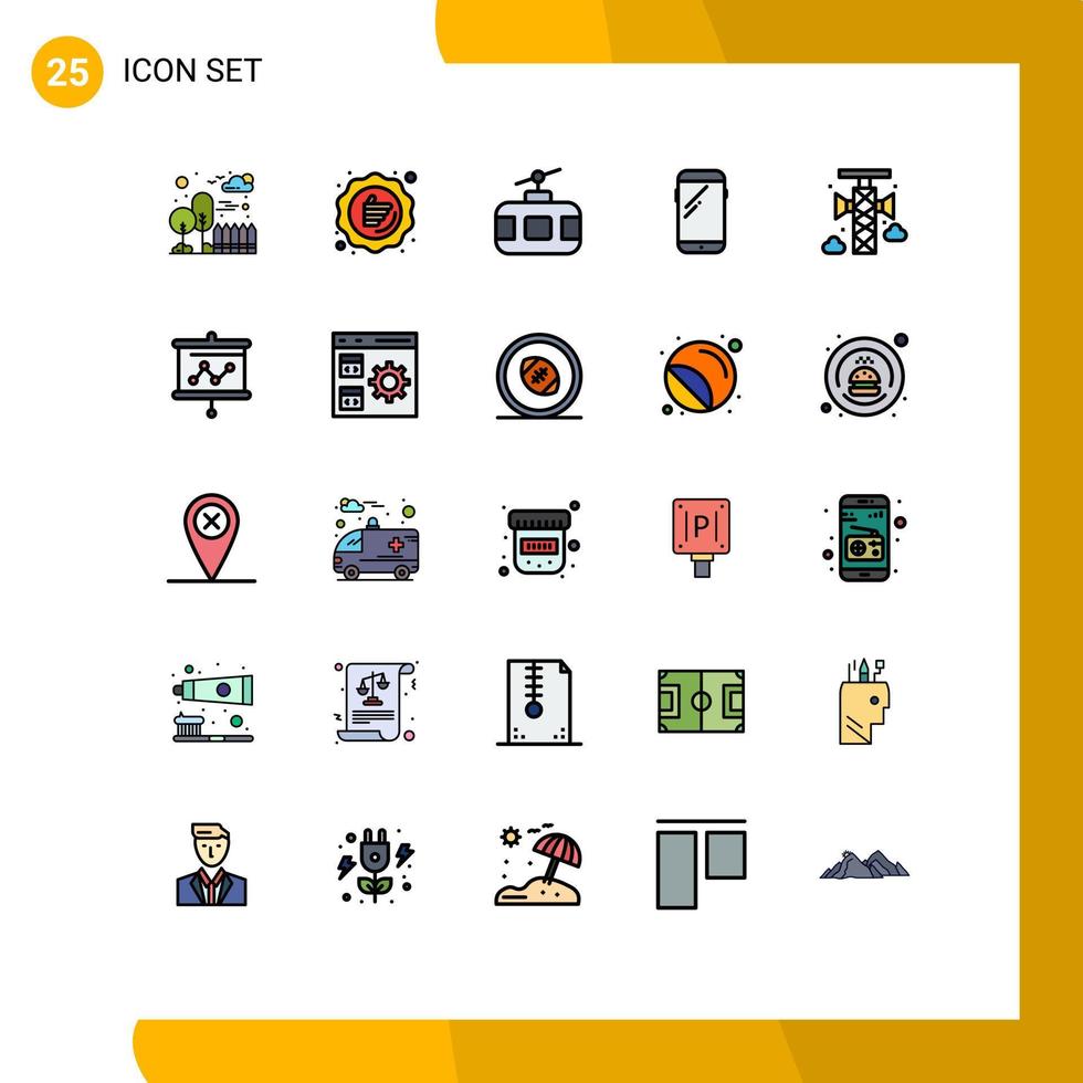 25 thematische Vektor gefüllte Linien flache Farben und editierbare Symbole von bearbeitbaren Vektordesign-Elementen von Huawei Smartphone Verkauf Telefon Tourismus
