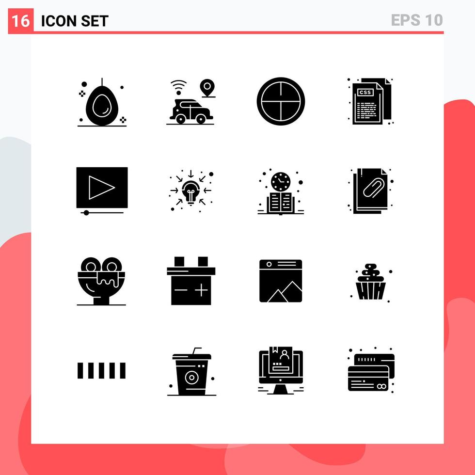 16 fast glyf begrepp för webbplatser mobil och appar företag klämma bricka video webb redigerbar vektor design element