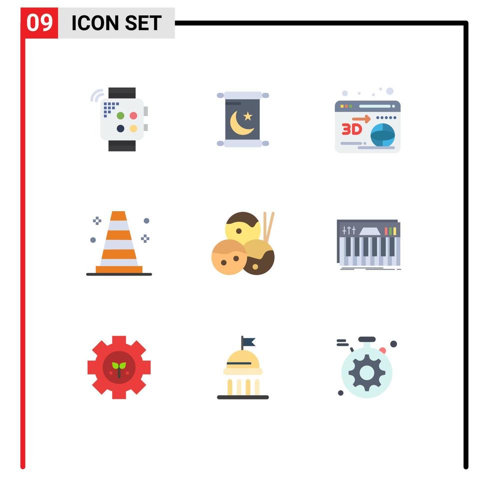 piktogram uppsättning av 9 enkel platt färger av kontrollant japansk webb mat verktyg redigerbar vektor design element