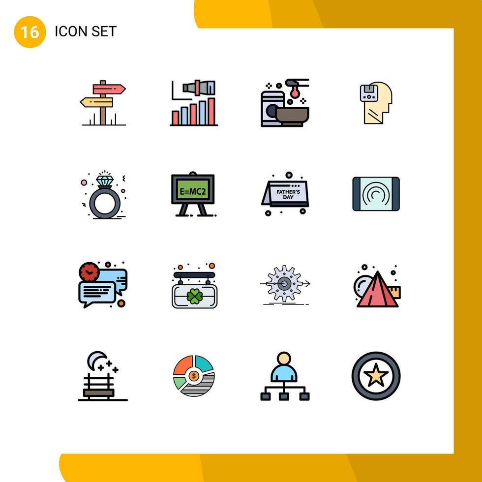 mobil gränssnitt platt Färg fylld linje uppsättning av 16 piktogram av användare spara syn minne vax redigerbar kreativ vektor design element