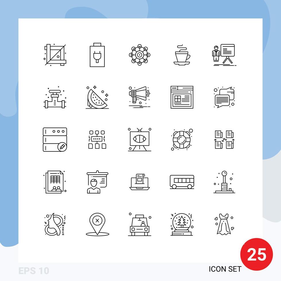 25 användare gränssnitt linje packa av modern tecken och symboler av Diagram presentation maskin indisk kopp redigerbar vektor design element