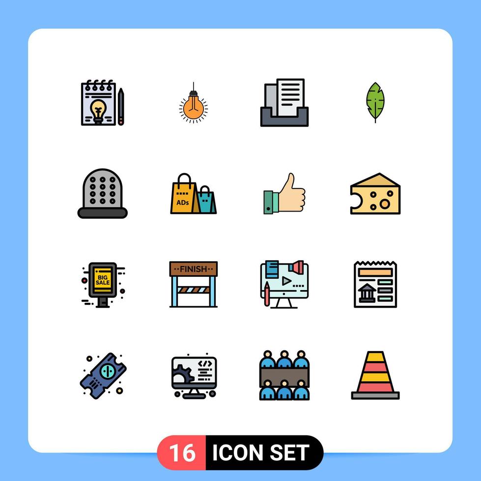 moderner Satz von 16 flachen, farbig gefüllten Linien Piktogramm von Werbenähvorschlägen schreiben Feder editierbare kreative Vektordesign-Elemente vektor