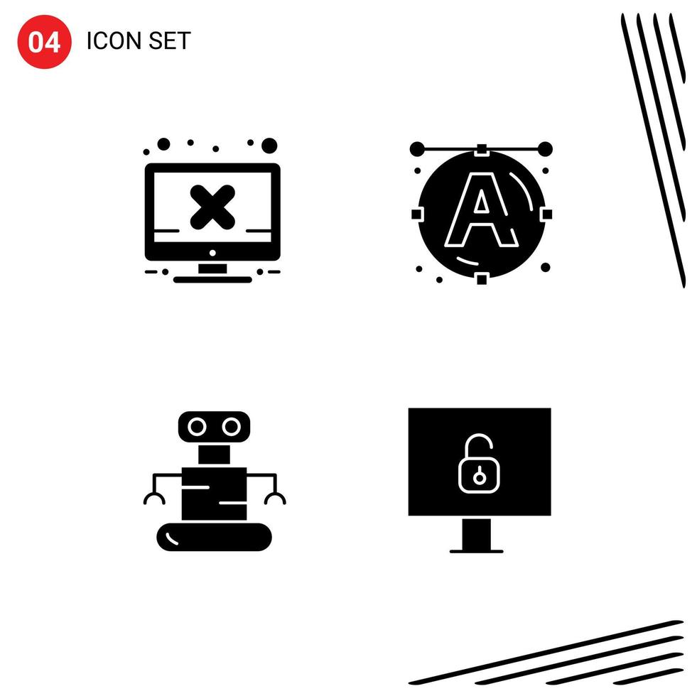 Aktienvektor-Icon-Pack mit 4 Zeilenzeichen und Symbolen für Computerraumfehler-Kunstsperre editierbare Vektordesign-Elemente vektor