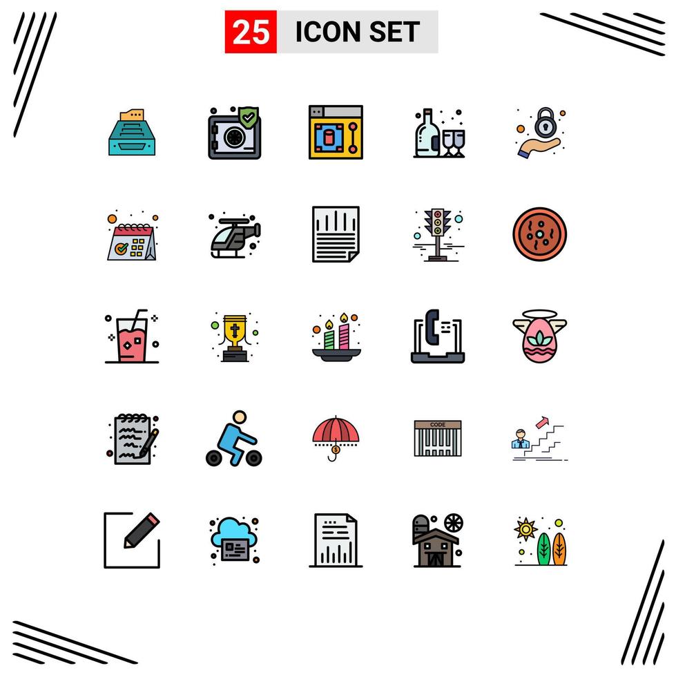 uppsättning av 25 modern ui ikoner symboler tecken för glas alkohol skydda verktyg design redigerbar vektor design element
