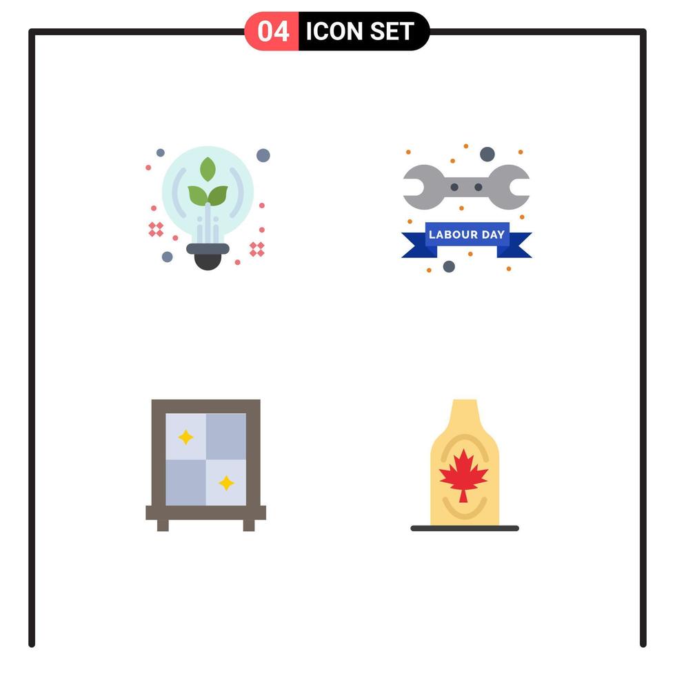 Flaches Icon-Paket mit 4 universellen Symbolen für kreative Innenbirnen-Werkzeugflaschen editierbare Vektordesign-Elemente vektor