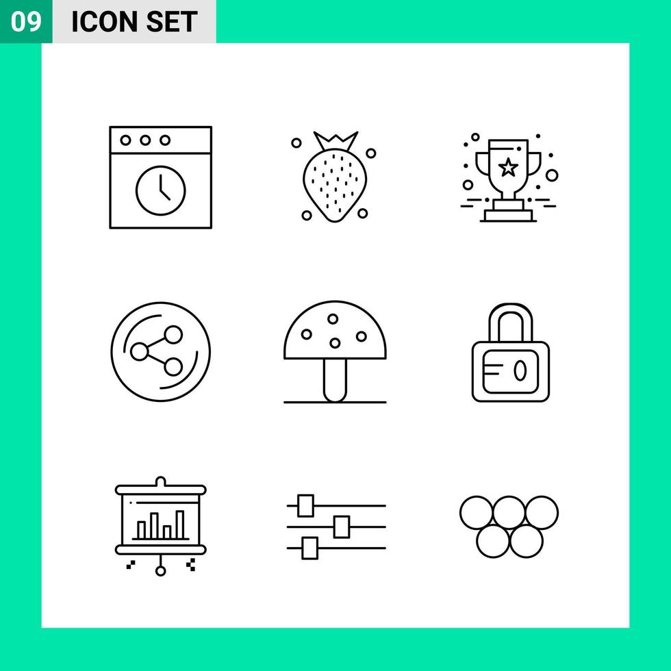 Packung mit 9 Linienstil-Icon-Set Umrisssymbolen für den Druck kreative Schilder isoliert auf weißem Hintergrund 9-Icon-Set kreativer schwarzer Icon-Vektor-Hintergrund vektor