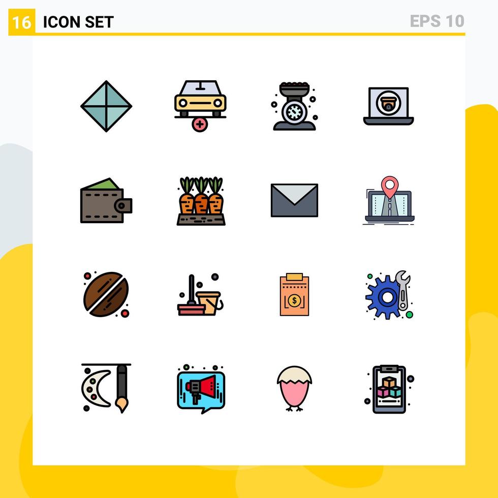 mobil gränssnitt platt Färg fylld linje uppsättning av 16 piktogram av kamera bärbar dator fordon multimedia kök skala redigerbar kreativ vektor design element