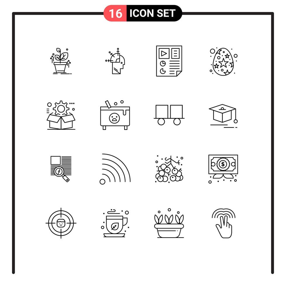 Gliederungspaket mit 16 universellen Symbolen von Boxspring-Datenei-seo-editierbaren Vektordesignelementen vektor