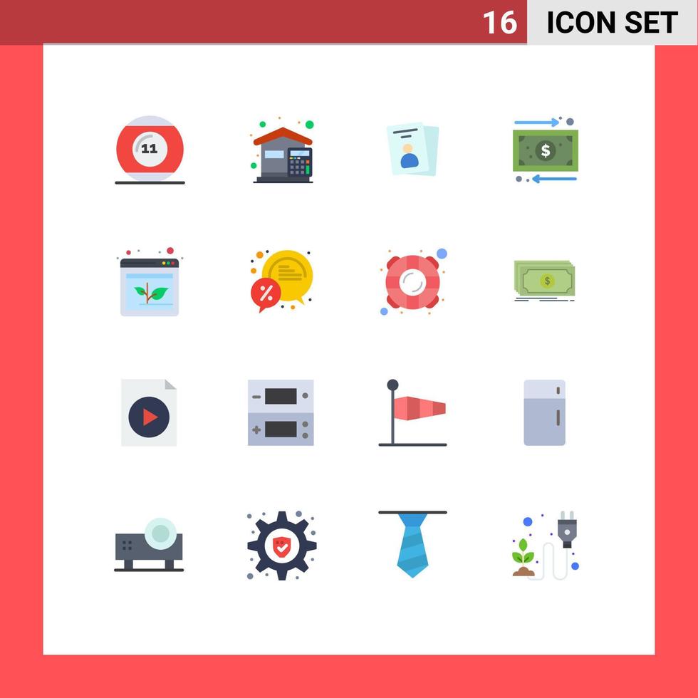 Packung mit 16 kreativen flachen Farben von Geldbarausgaben Business-ID-Karte editierbare Packung kreativer Vektordesign-Elemente vektor