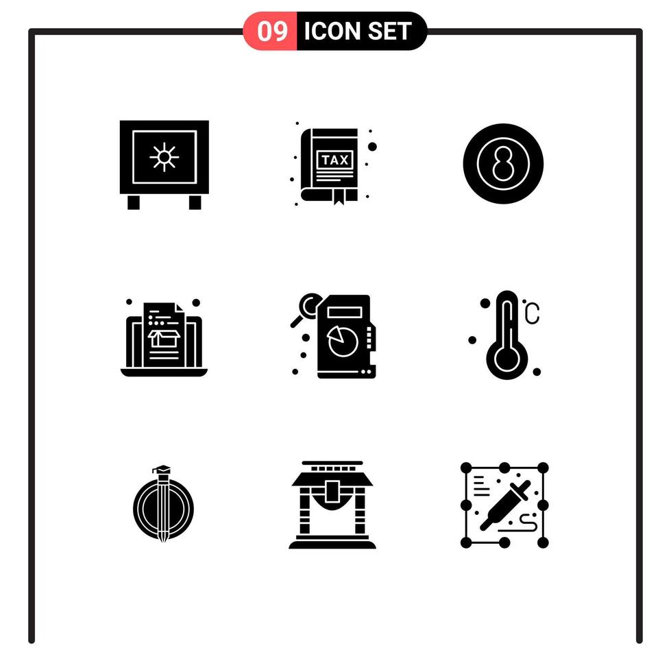 uppsättning av 9 modern ui ikoner symboler tecken för beskrivande statistik låda beskatta bärbar dator sport redigerbar vektor design element