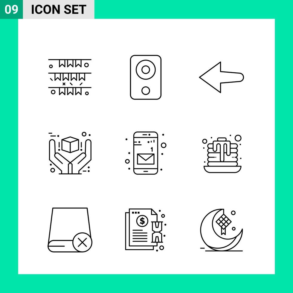 Packung mit 9 Linienstil-Icon-Set Umrisssymbolen für den Druck kreative Schilder isoliert auf weißem Hintergrund 9-Icon-Set kreativer schwarzer Icon-Vektor-Hintergrund vektor