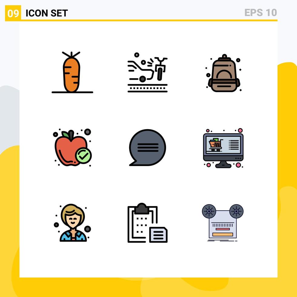 9 gefülltes flaches Farbkonzept für Websites, Handys und Apps, Nachrichten, Chat-Tasche, gesunde Lebensmittel, editierbare Vektordesign-Elemente vektor