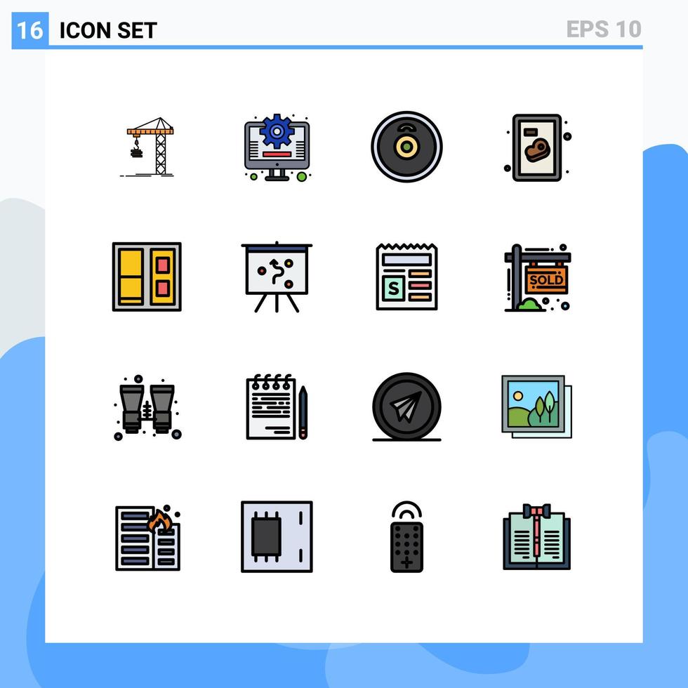 redigerbar vektor linje packa av 16 enkel platt Färg fylld rader av styrelse hus skivstång byggnad kött redigerbar kreativ vektor design element