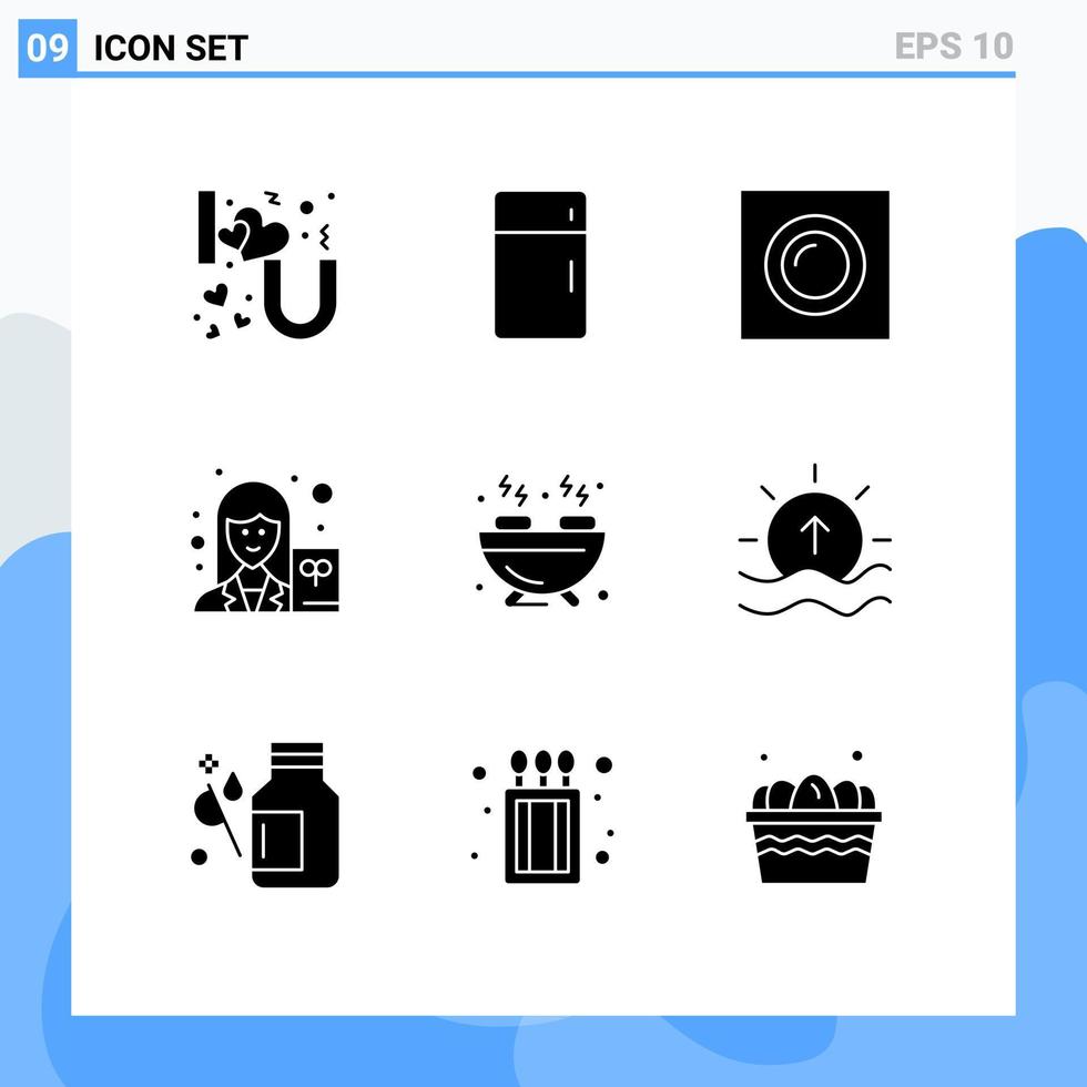 9 universelle solide Glyphen für Web- und mobile Anwendungen eingestellt Grilllehrer Haushaltswissenschaftler versenkte editierbare Vektordesign-Elemente vektor