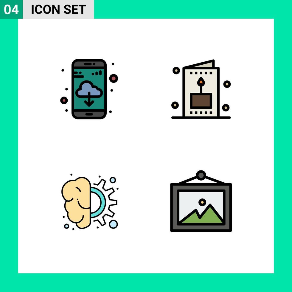 4 universelle Fillline-Flachfarben für Web- und mobile Anwendungen App Gear Card Party Thinking editierbare Vektordesign-Elemente vektor