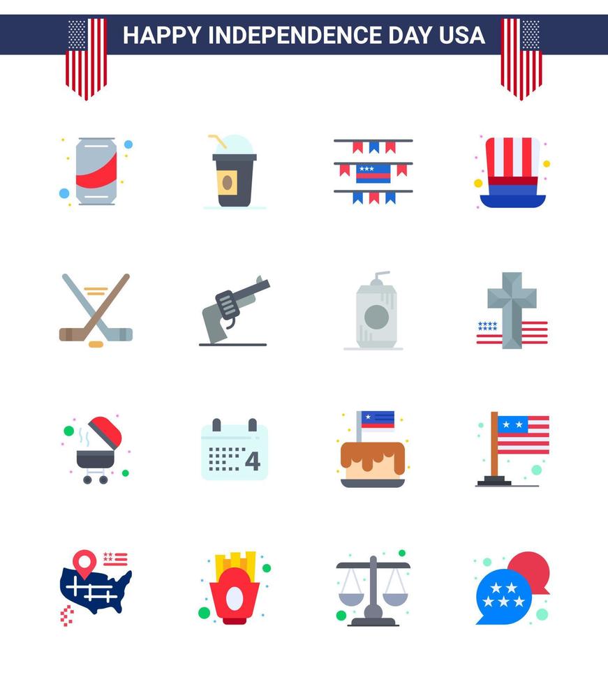 platt packa av 16 USA oberoende dag symboler av sport hokey buntings USA hatt redigerbar USA dag vektor design element