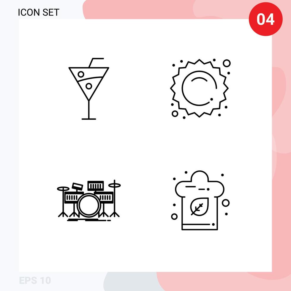universell ikon symboler grupp av 4 modern fylld linje platt färger av strand trummor drycker Sol utrustning redigerbar vektor design element