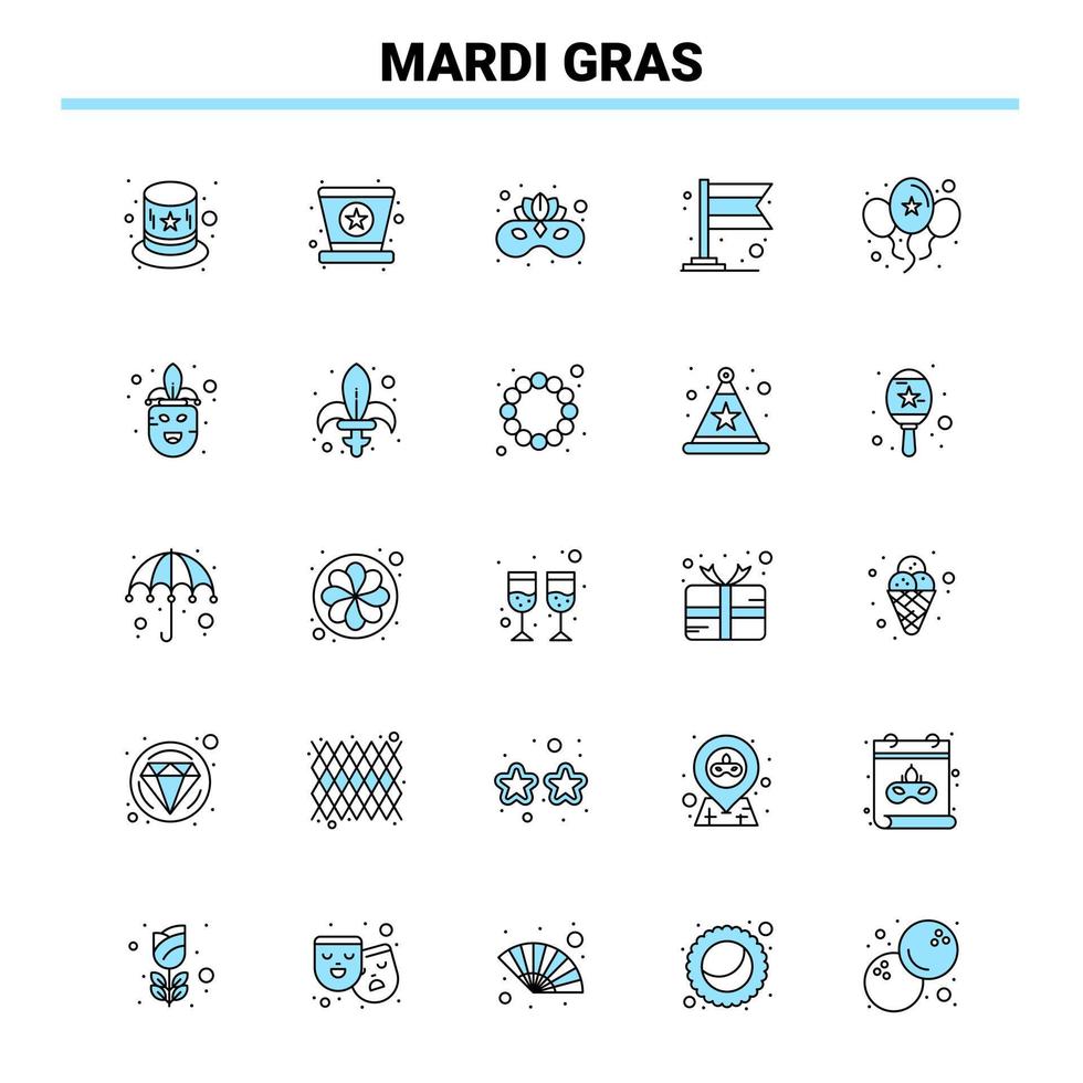 25 Mardi Gras schwarz-blaues Icon-Set kreatives Icon-Design und Logo-Vorlage kreativer schwarzer Icon-Vektor-Hintergrund vektor