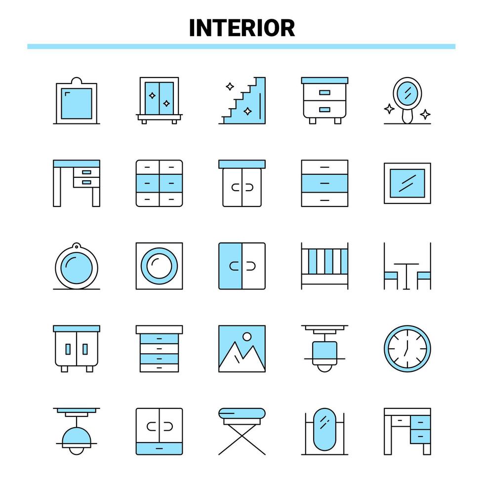 25 interiör svart och blå ikon uppsättning kreativ ikon design och logotyp mall kreativ svart ikon vektor bakgrund