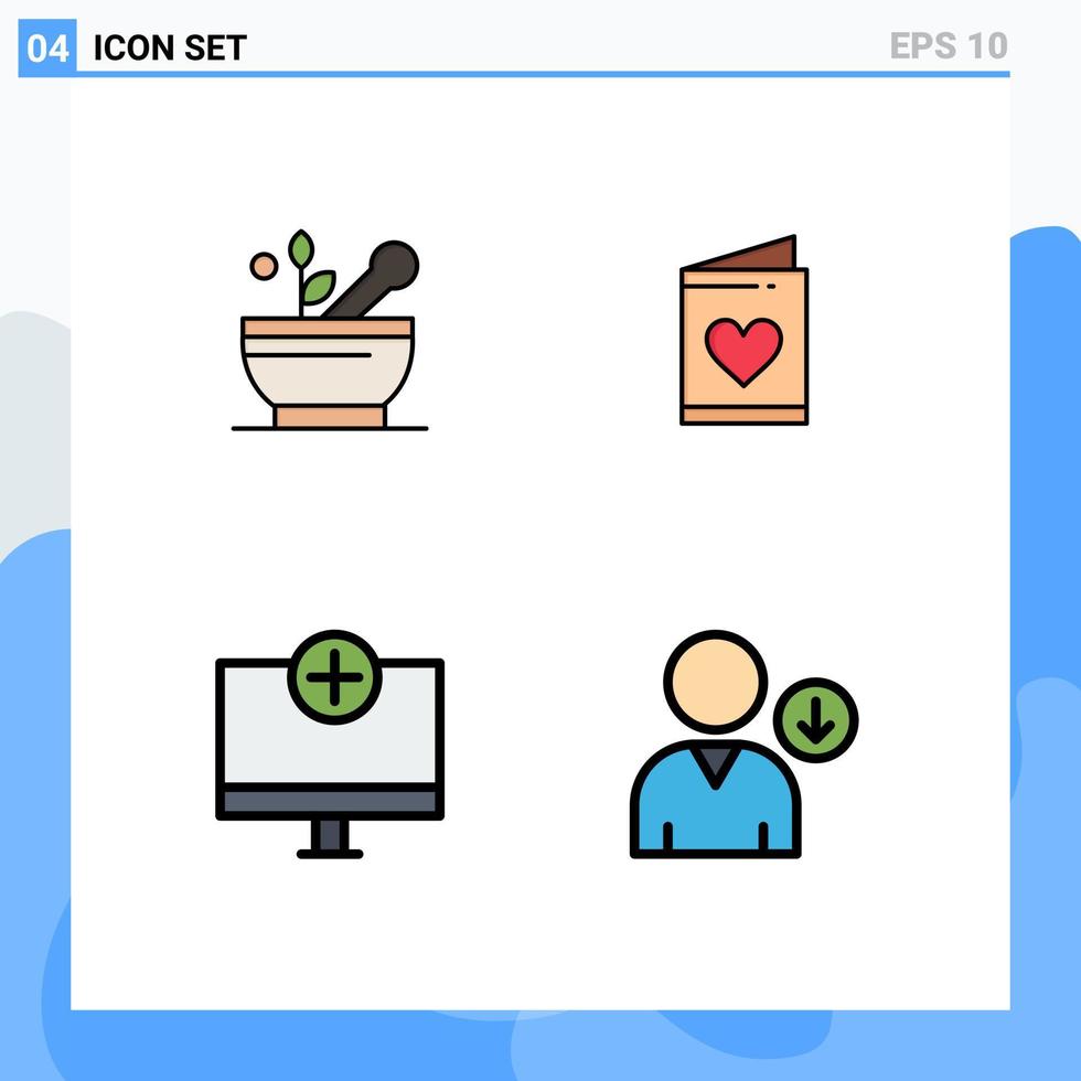 4 gefülltes flaches Farbkonzept für mobile Websites und Apps medizinische Computer Krankenhaus-Hochzeits-Gadget editierbare Vektordesign-Elemente vektor