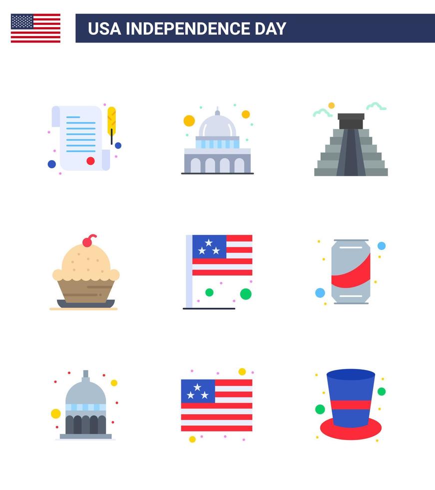 platt packa av 9 USA oberoende dag symboler av Land tacksägelse landmärke ljuv efterrätt redigerbar USA dag vektor design element