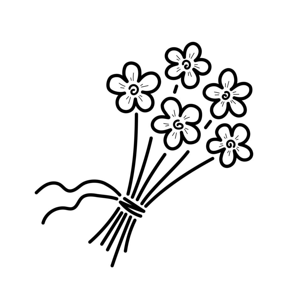 bukett av blommor. hand dragen ikon i skiss klotter linje stil. isolerat vektor illustration.