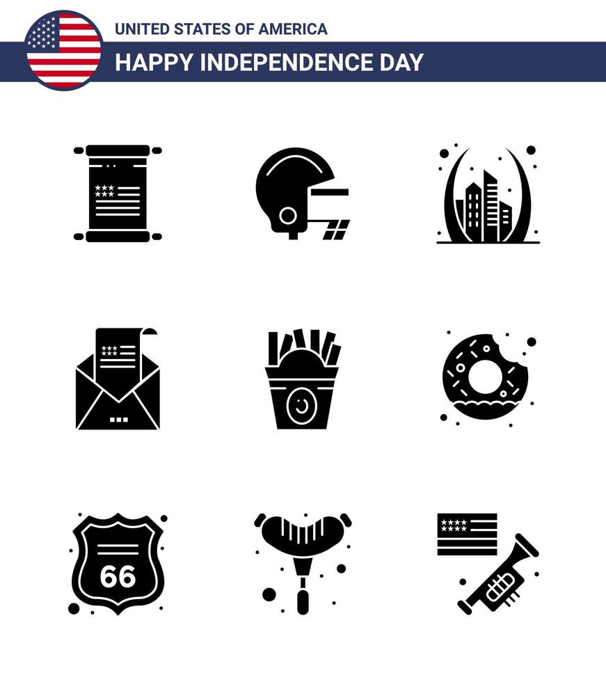 fast glyf packa av 9 USA oberoende dag symboler av frysa inbjudan byggnad hälsning e-post redigerbar USA dag vektor design element