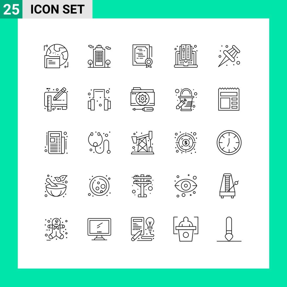 universell ikon symboler grupp av 25 modern rader av markör uppkopplad certifikat dator diplom redigerbar vektor design element