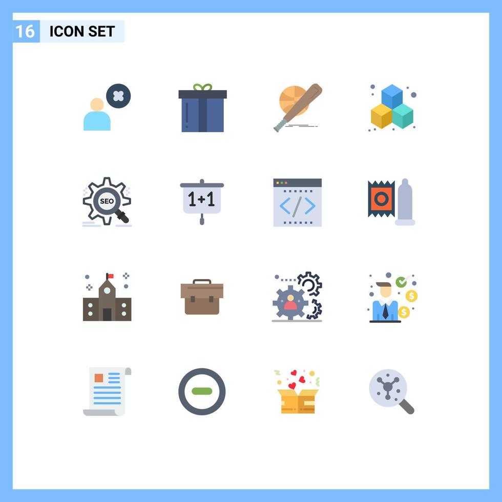 16 användare gränssnitt platt Färg packa av modern tecken och symboler av seo kub tacksägelse låda spel redigerbar packa av kreativ vektor design element
