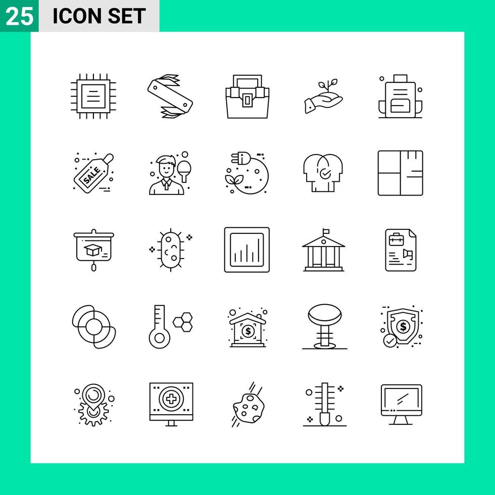 Packung mit 25 Linienstil-Icon-Set Gliederungssymbolen für den Druck kreative Schilder isoliert auf weißem Hintergrund 25 Icon-Set kreative schwarzer Icon-Vektor-Hintergrund vektor