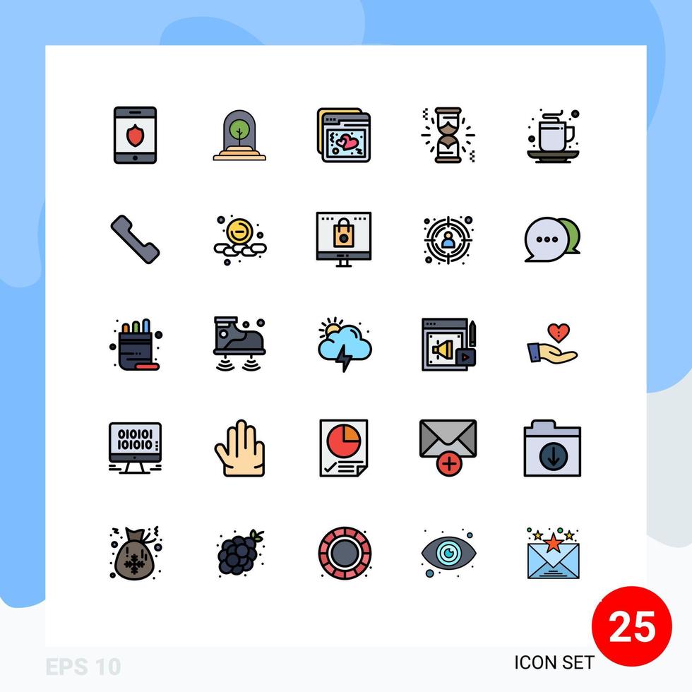 25 universell fylld linje platt Färg tecken symboler av kopp höst internet väntar timglas redigerbar vektor design element