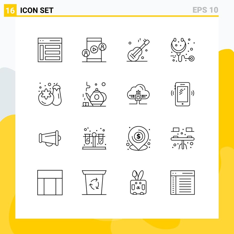 satz von 16 modernen ui-symbolen symbole zeichen zum einkaufen medizinisches video gesundheit amerikanische editierbare vektordesignelemente vektor