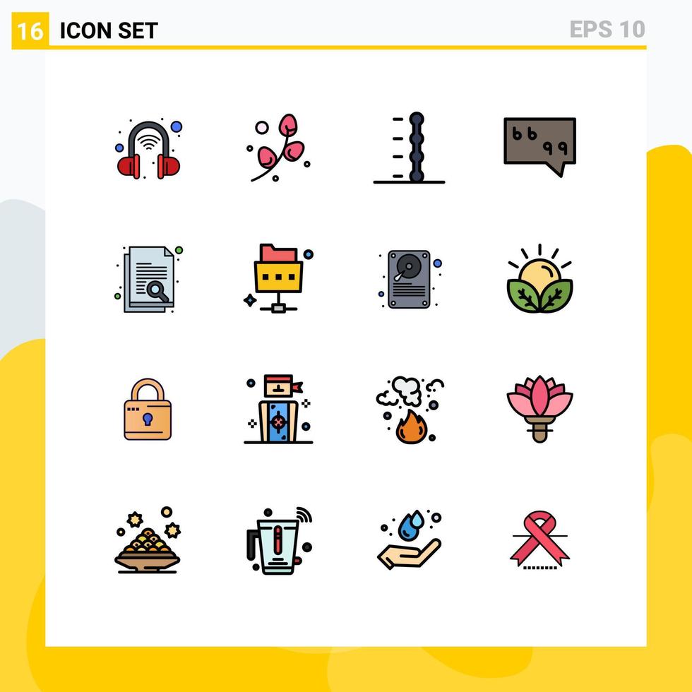 16 universelle, flache, farbgefüllte Linien für Web- und mobile Anwendungen, Netzwerkforschung, Autopapier, Zitat, editierbare, kreative Vektordesign-Elemente vektor